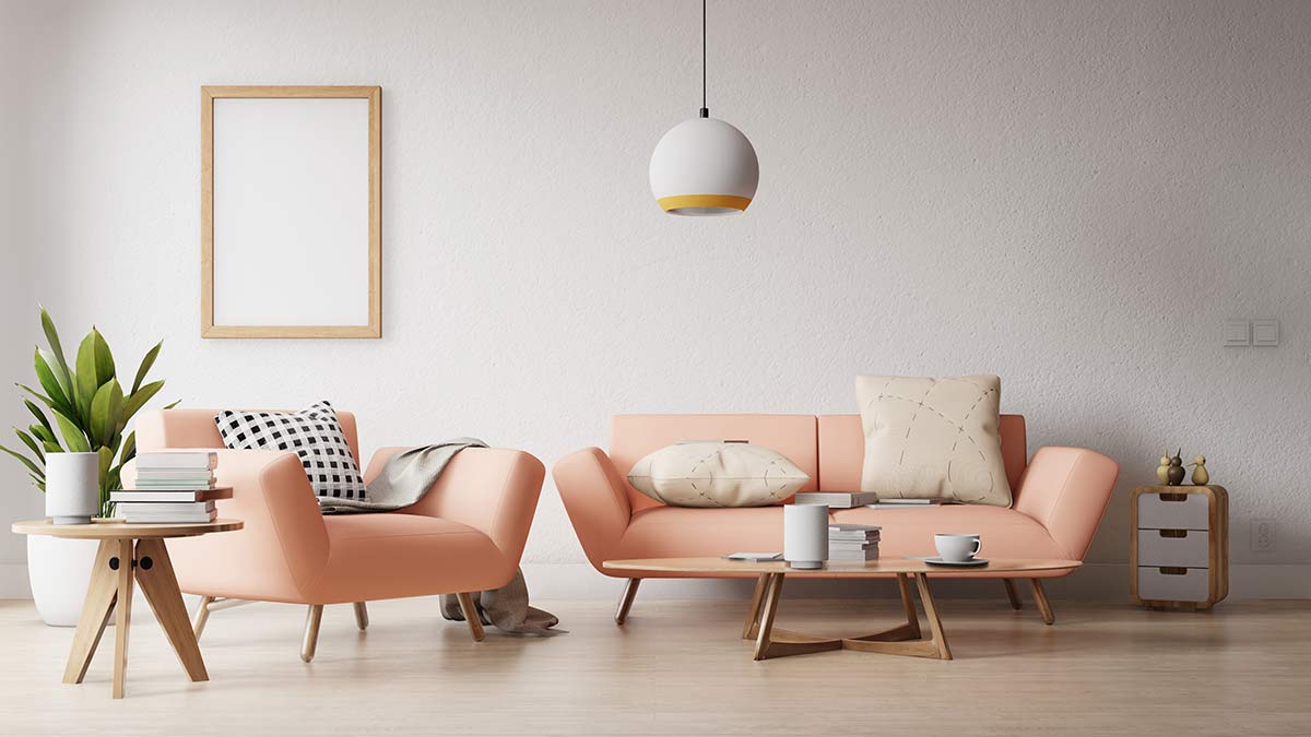 salon design moderne, couleur saumon